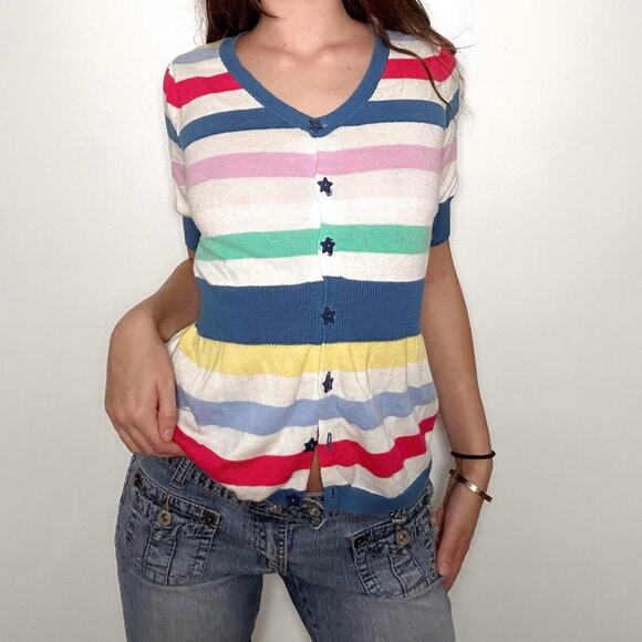 Adorable multicolored striped y2k charlotte russe button up - Picture 3 of 8